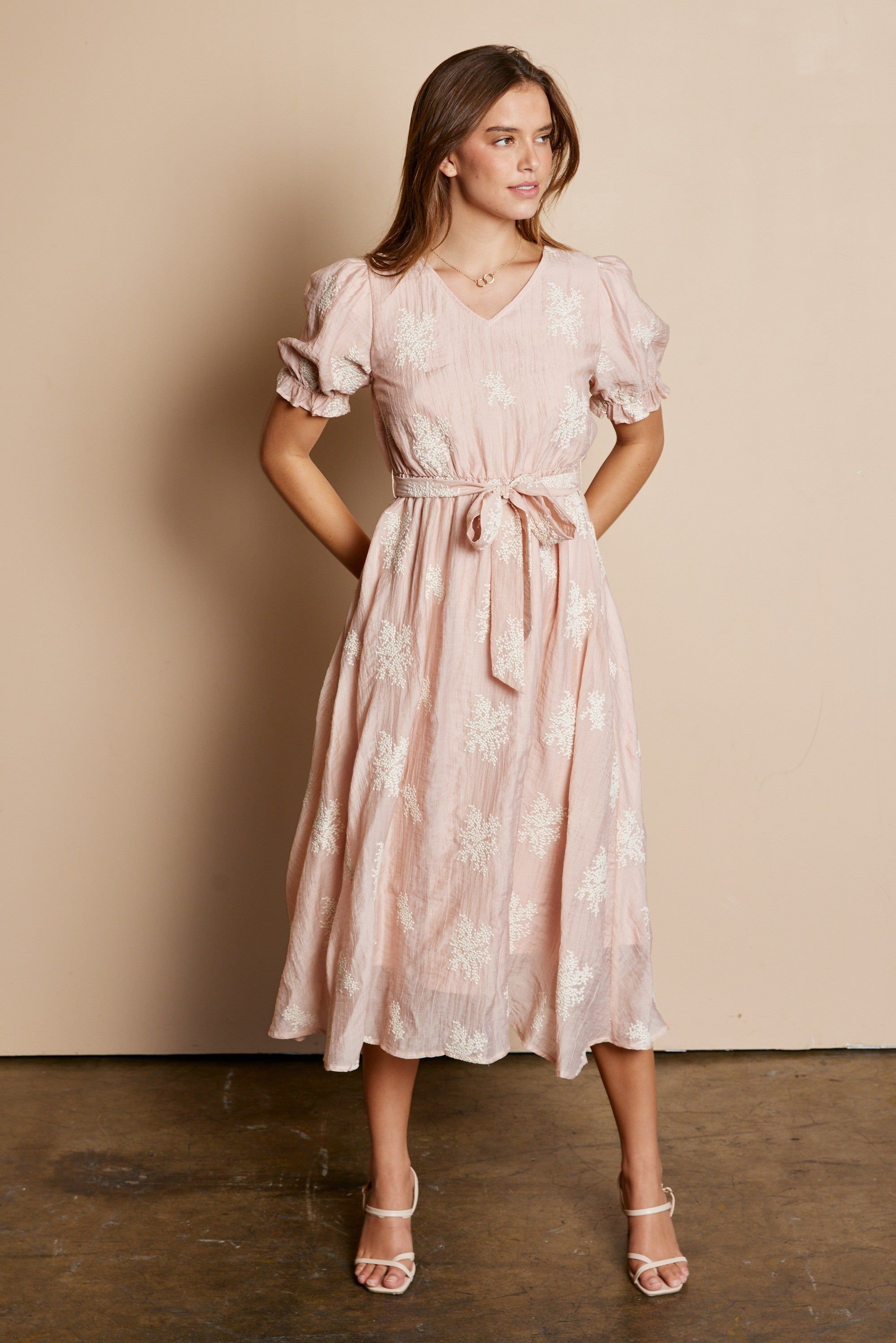 Blush V Neck Embroidered Dress sold by Pinkblush