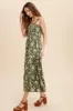 Olive Floral Square Neck Smocked Midi Dress sold by Pinkblush