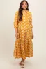 Yellow Floral 3/4 Sleeve Collared Maternity Maxi Dress sold by Pinkblush