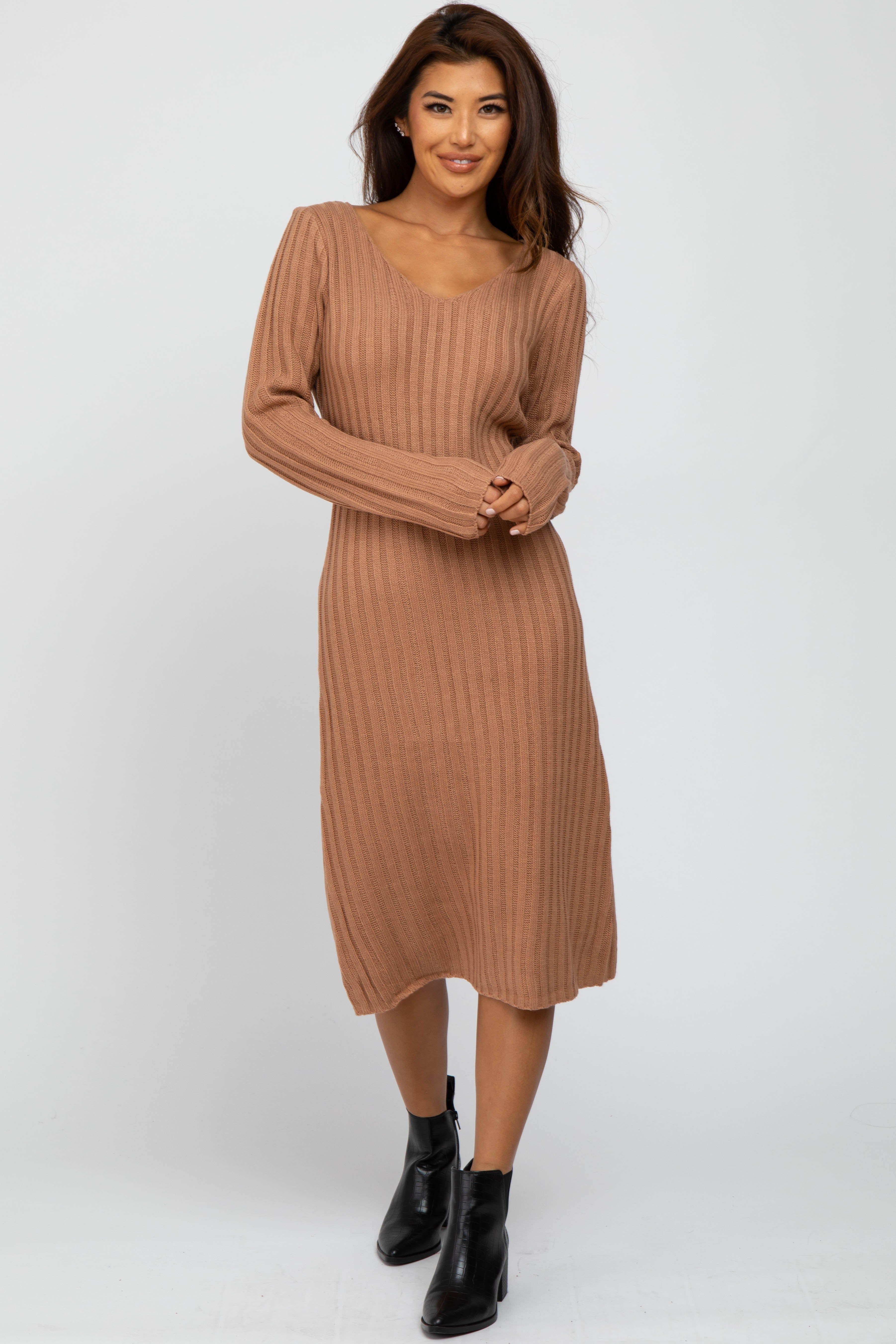 Camel Back Tie Maternity Midi Sweater Dress sold by Pinkblush product image thumbnail 4