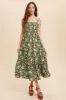 Olive Floral Square Neck Smocked Midi Dress sold by Pinkblush