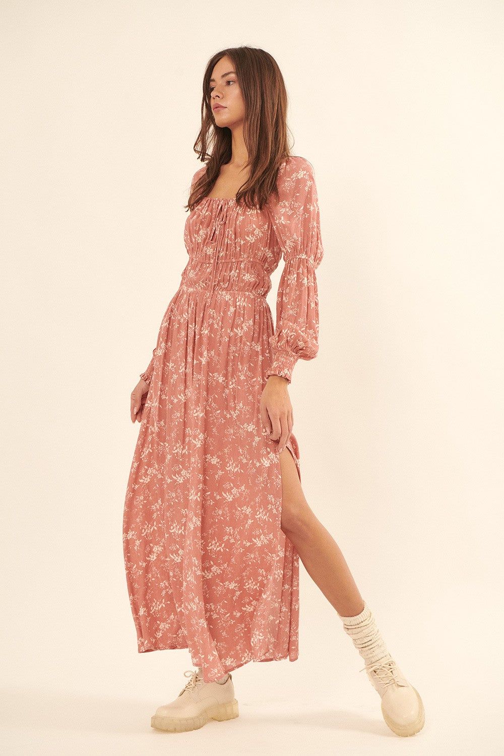 Rose Floral Square Neck Low Smock Back Maxi Dress sold by Pinkblush product image thumbnail 2