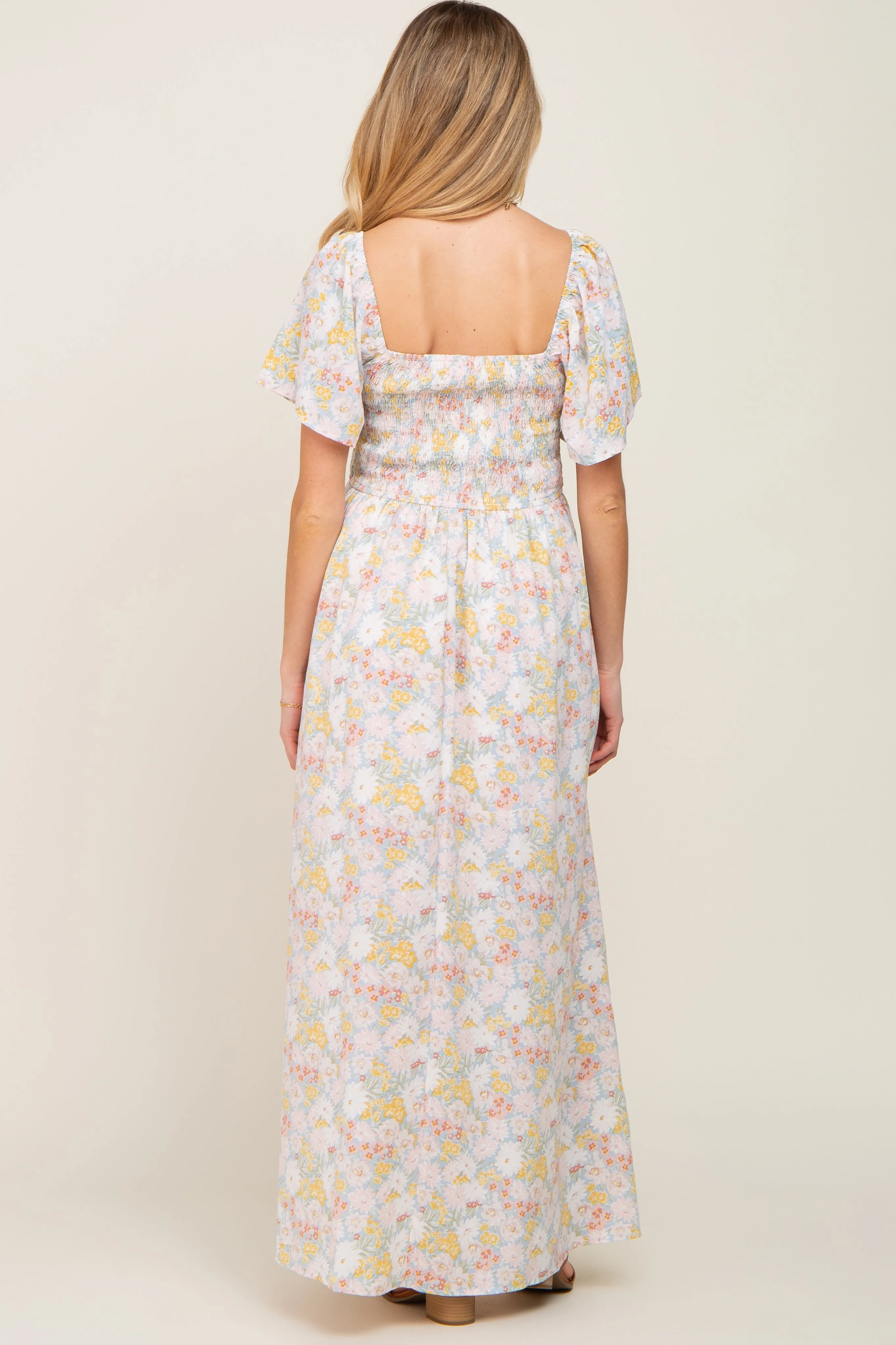 Light Blue Floral Smocked Maternity Maxi Dress sold by Pinkblush product image thumbnail 4