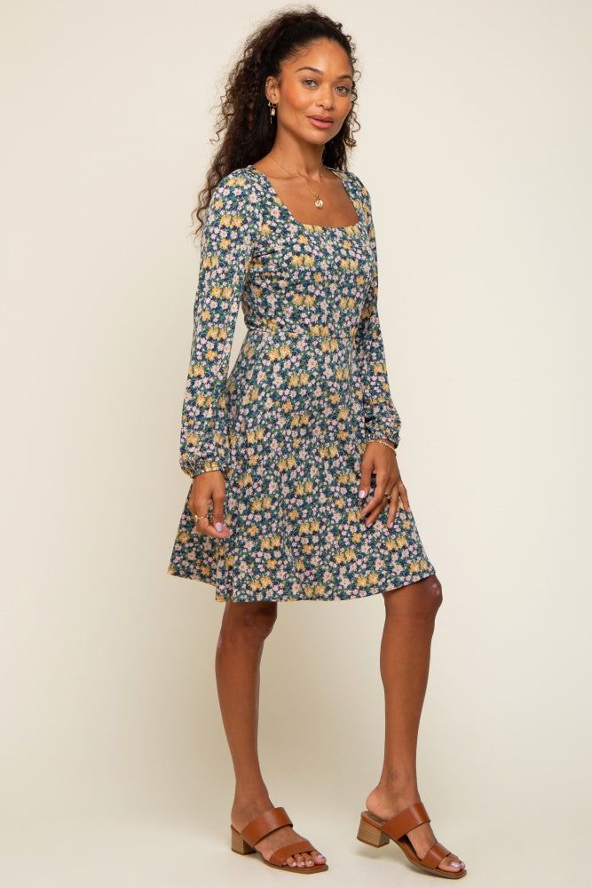 Green Floral Long Sleeve Dress sold by Pinkblush product image thumbnail 4