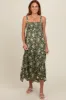 Olive Floral Square Neck Smocked Midi Dress sold by Pinkblush