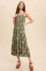 Olive Floral Square Neck Smocked Midi Dress sold by Pinkblush