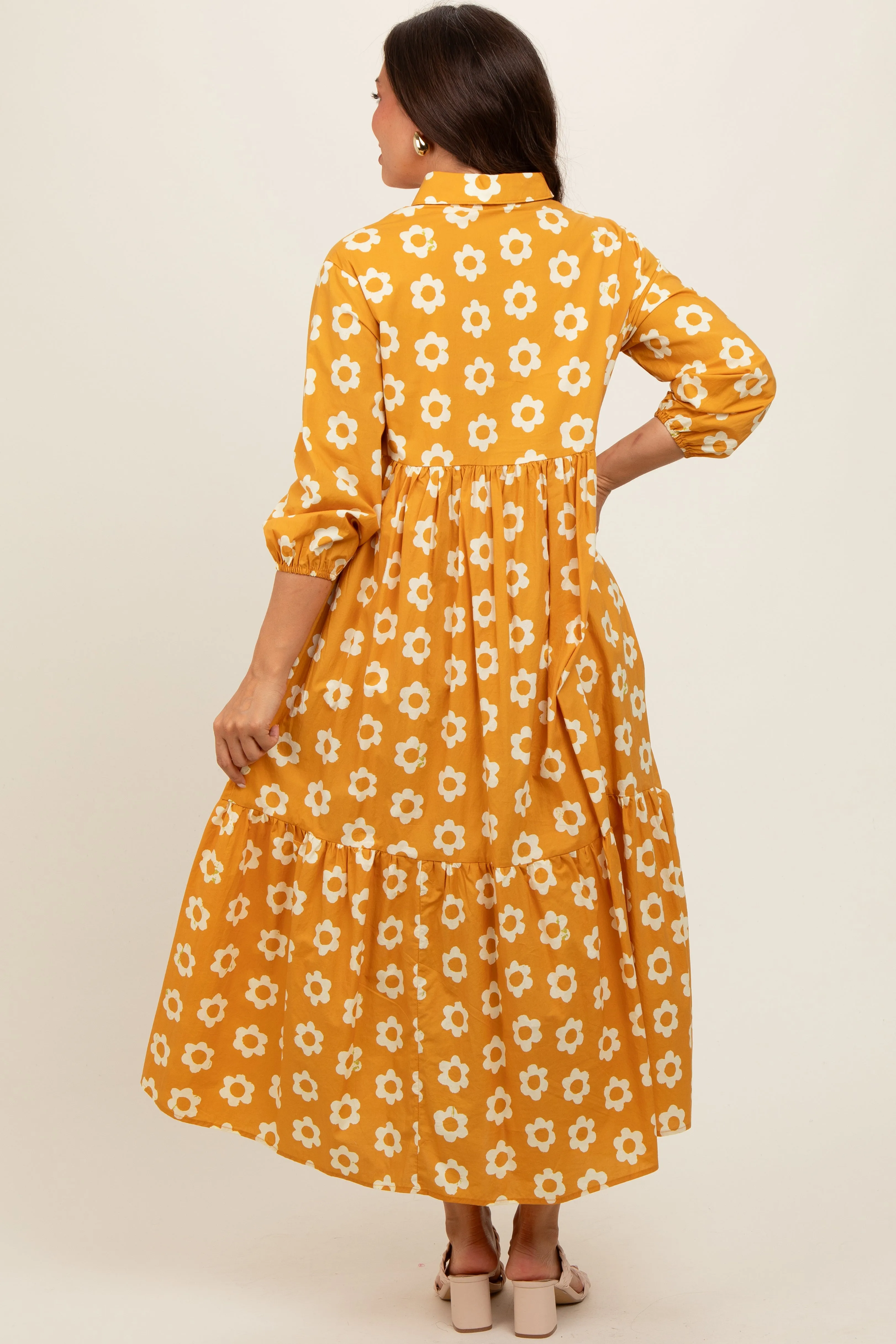 Yellow Floral 3/4 Sleeve Collared Maternity Maxi Dress sold by Pinkblush product image thumbnail 4