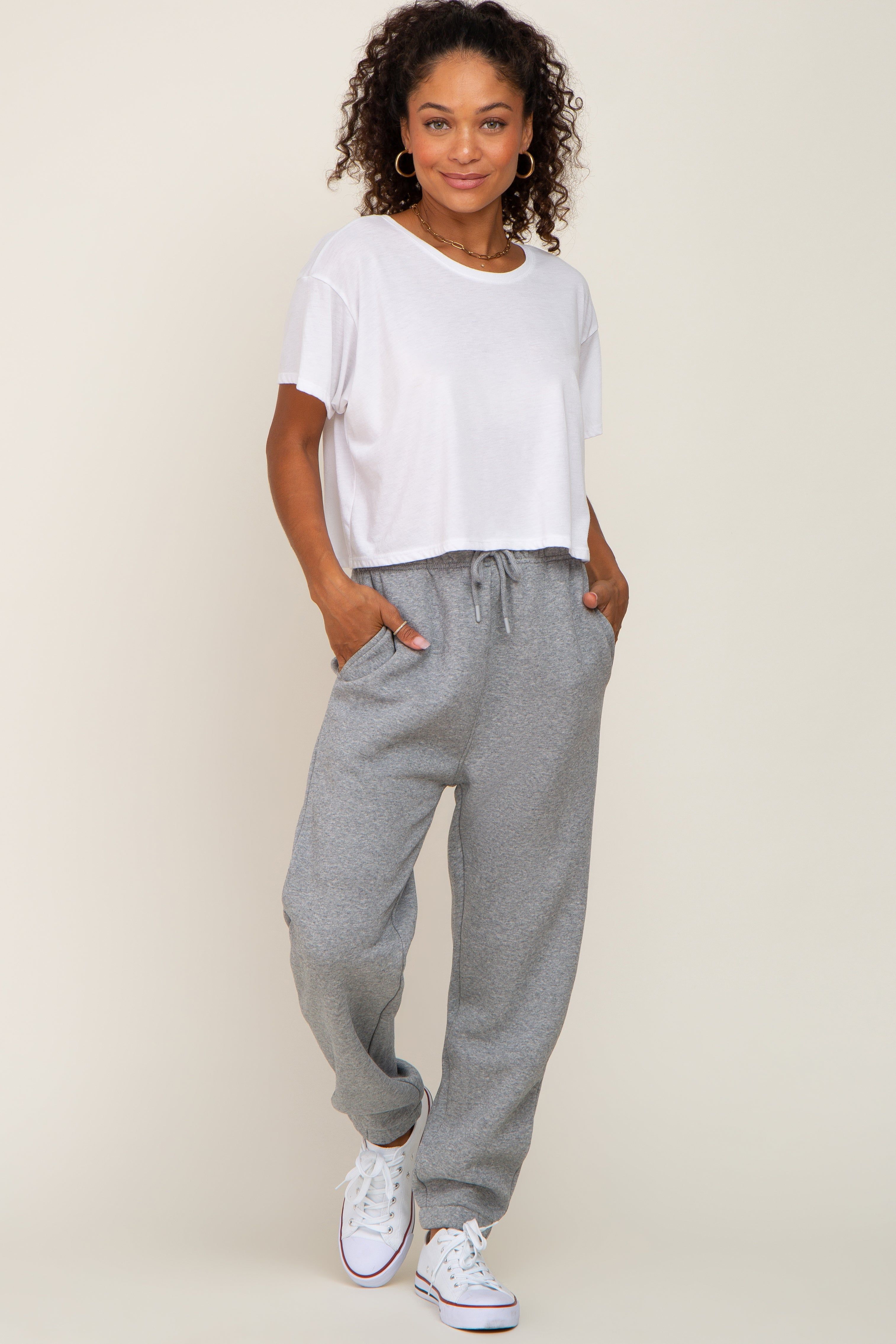 Heather Grey Basic Fleece Sweatpants sold by Pinkblush product image thumbnail 5
