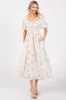 Pink Floral Textured Dot Smocked Sweetheart Neck Midi Dress sold by Pinkblush
