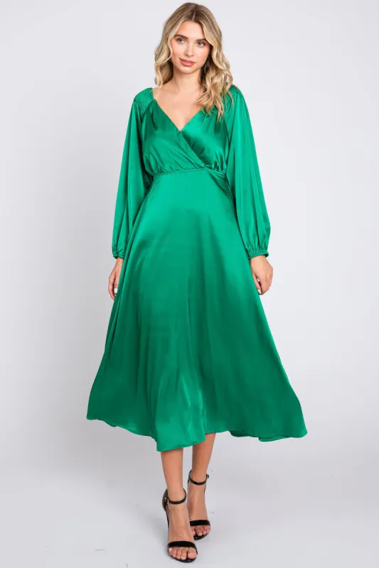 Green Satin Wrap Top Midi Dress sold by Pinkblush