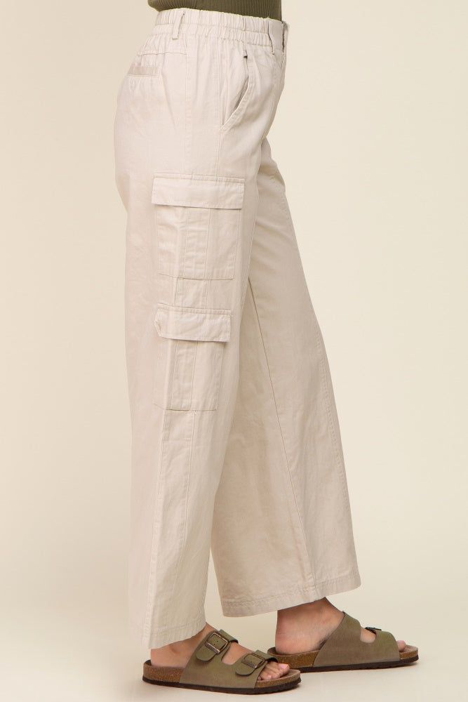 Beige Double Pocket Wide Leg Cargo Pants sold by Pinkblush product image thumbnail 3