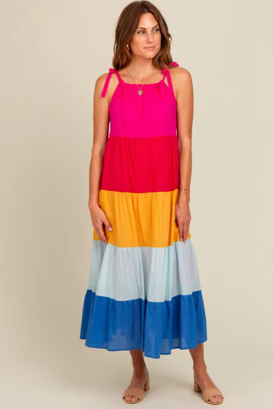Fuchsia Colorblock Tiered Midi Dress sold by Pinkblush