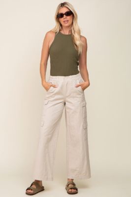 Beige Double Pocket Wide Leg Cargo Pants sold by Pinkblush
