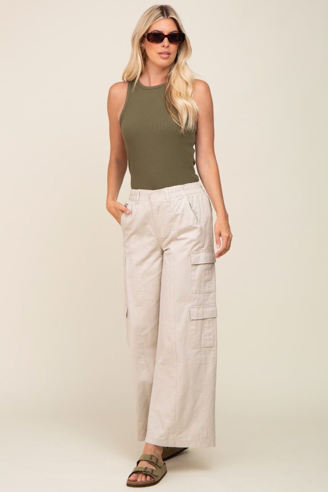 Beige Double Pocket Wide Leg Cargo Pants sold by Pinkblush product image thumbnail 5
