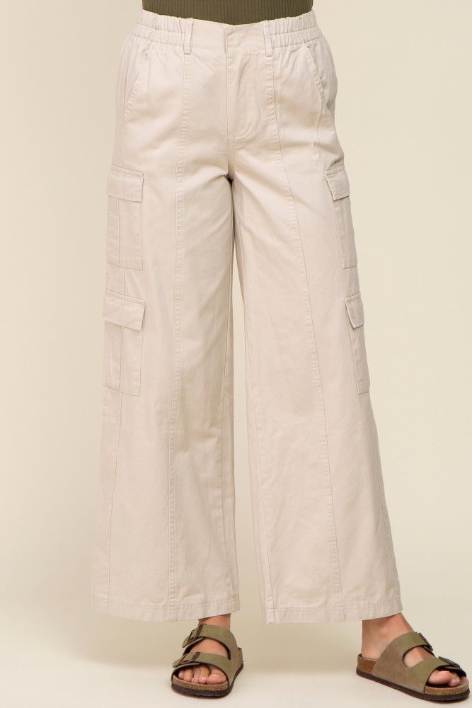 Beige Double Pocket Wide Leg Cargo Pants sold by Pinkblush product image thumbnail 2