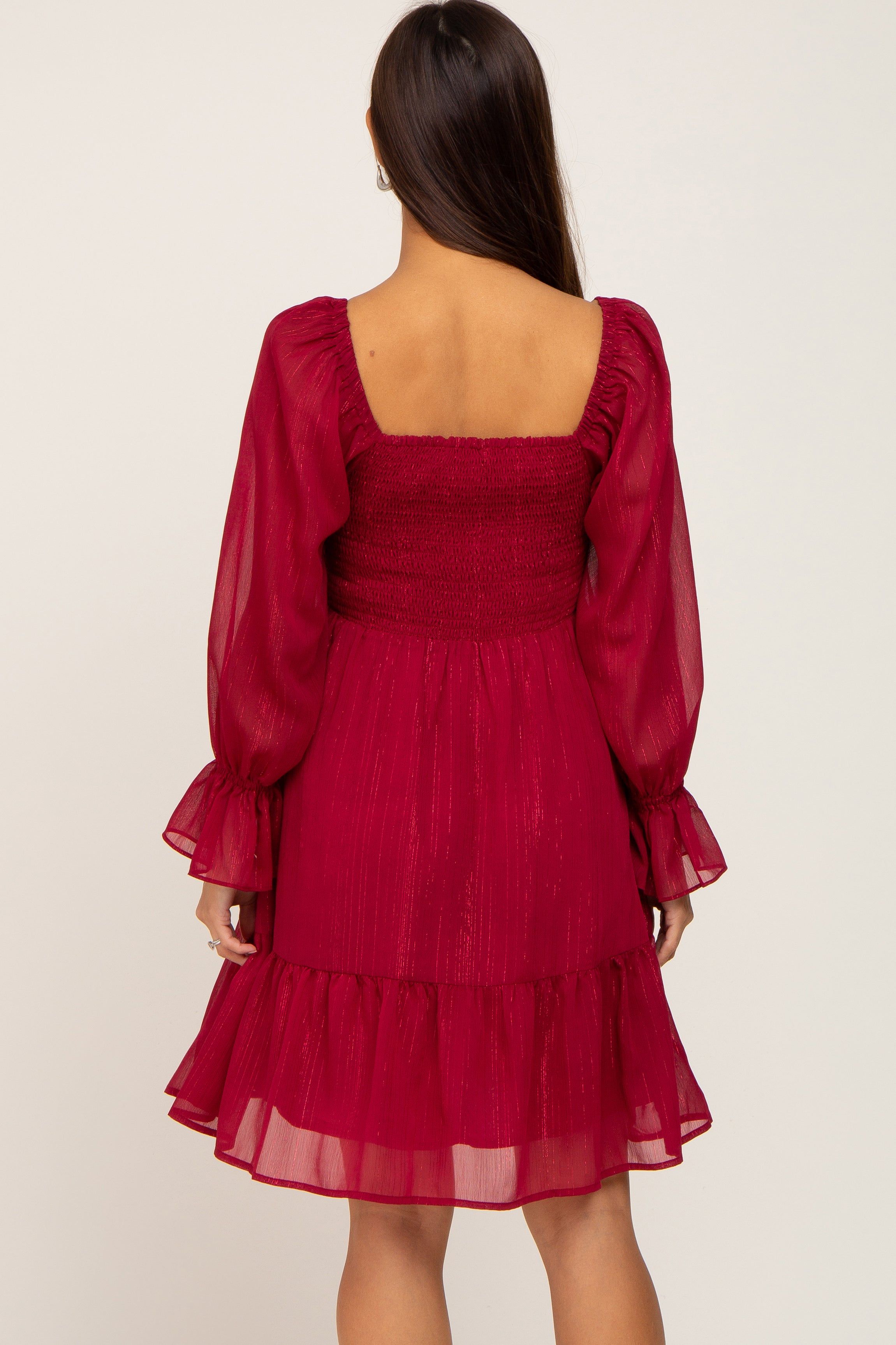 Burgundy Metallic Stripe Smocked Maternity Dress sold by Pinkblush product image thumbnail 3