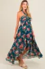 Teal Floral Halter Tie Back Hi-Lo Maternity Dress sold by Pinkblush
