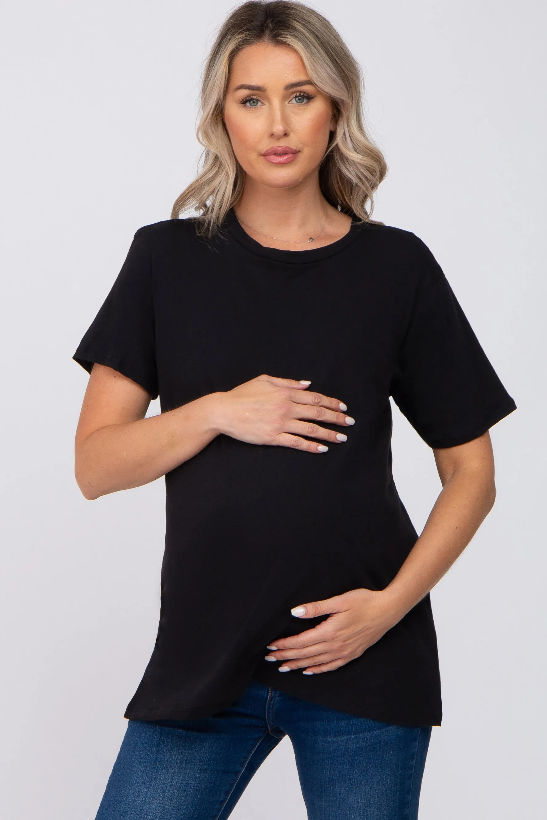 Black Oversized Short Sleeve Maternity Top sold by Pinkblush product image thumbnail 4