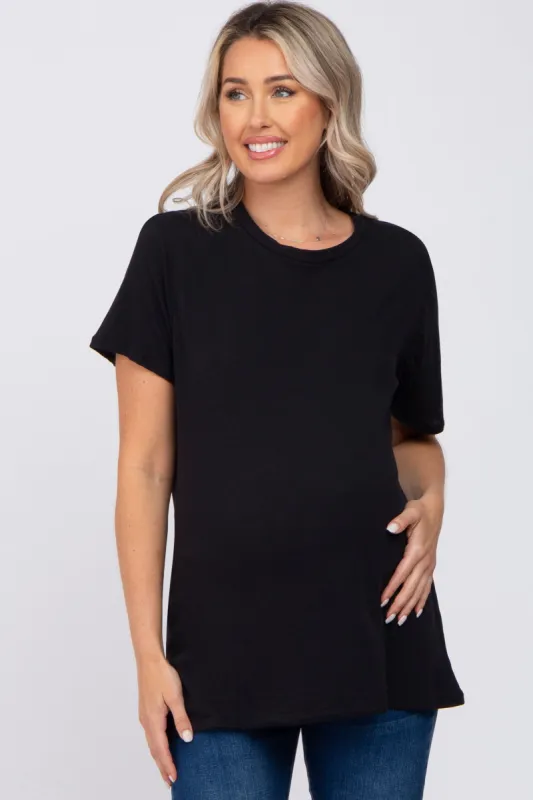 Black Oversized Short Sleeve Maternity Top sold by Pinkblush