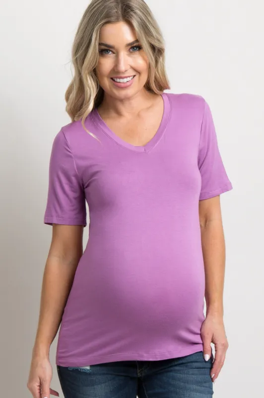 Mauve Basic V-Neck Maternity Top sold by Pinkblush