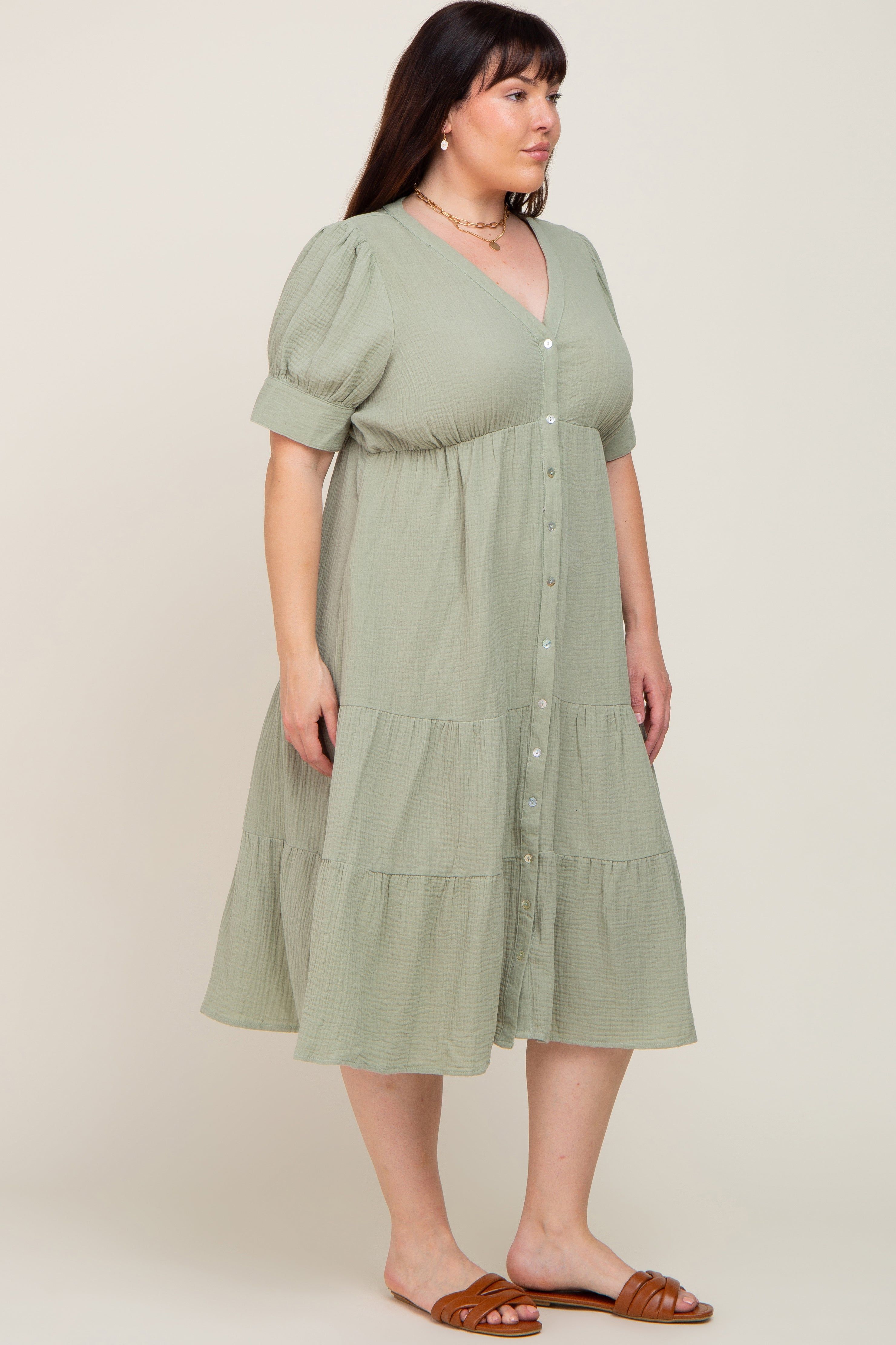 Mint Button Down Short Sleeve Plus Dress sold by Pinkblush product image thumbnail 2