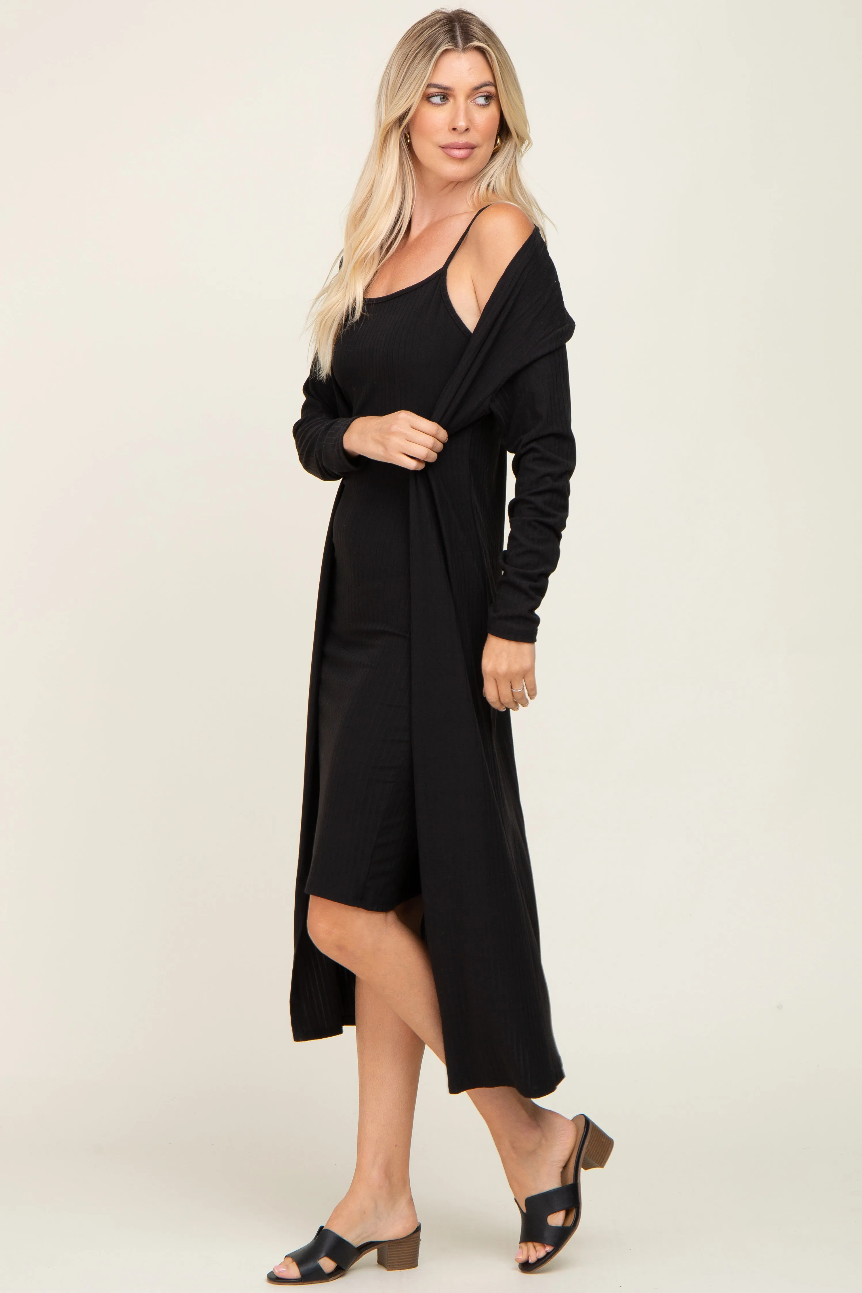 Black Ribbed Cardigan 2 Piece Set sold by Pinkblush product image thumbnail 2
