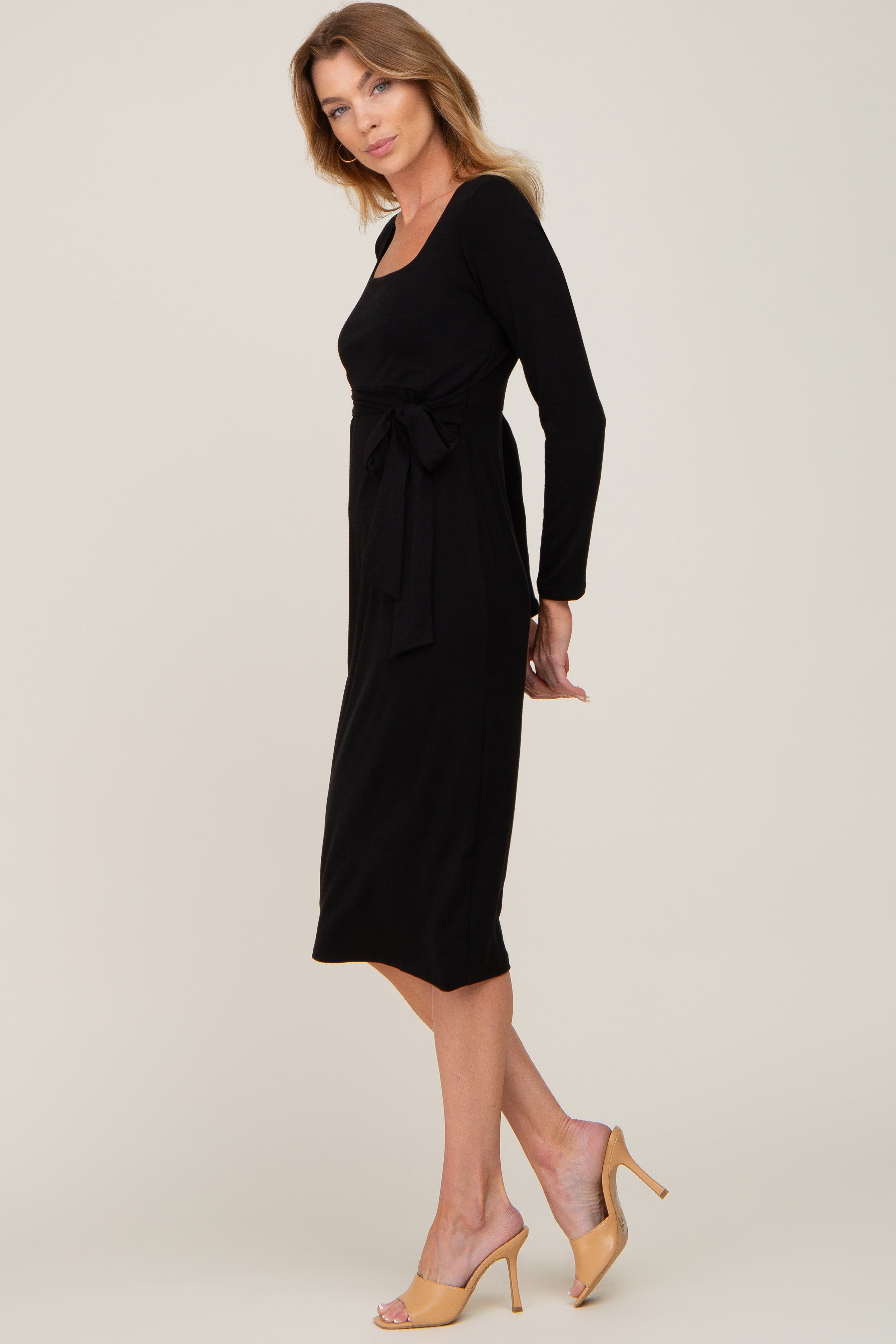 Black Basic Square Neck Midi Dress sold by Pinkblush product image thumbnail 2