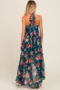 Teal Floral Halter Tie Back Hi-Lo Maternity Dress sold by Pinkblush