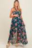 Teal Floral Halter Tie Back Hi-Lo Maternity Dress sold by Pinkblush