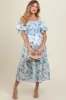 Blue Floral Smocked Puff Sleeve Maternity Midi Dress sold by Pinkblush