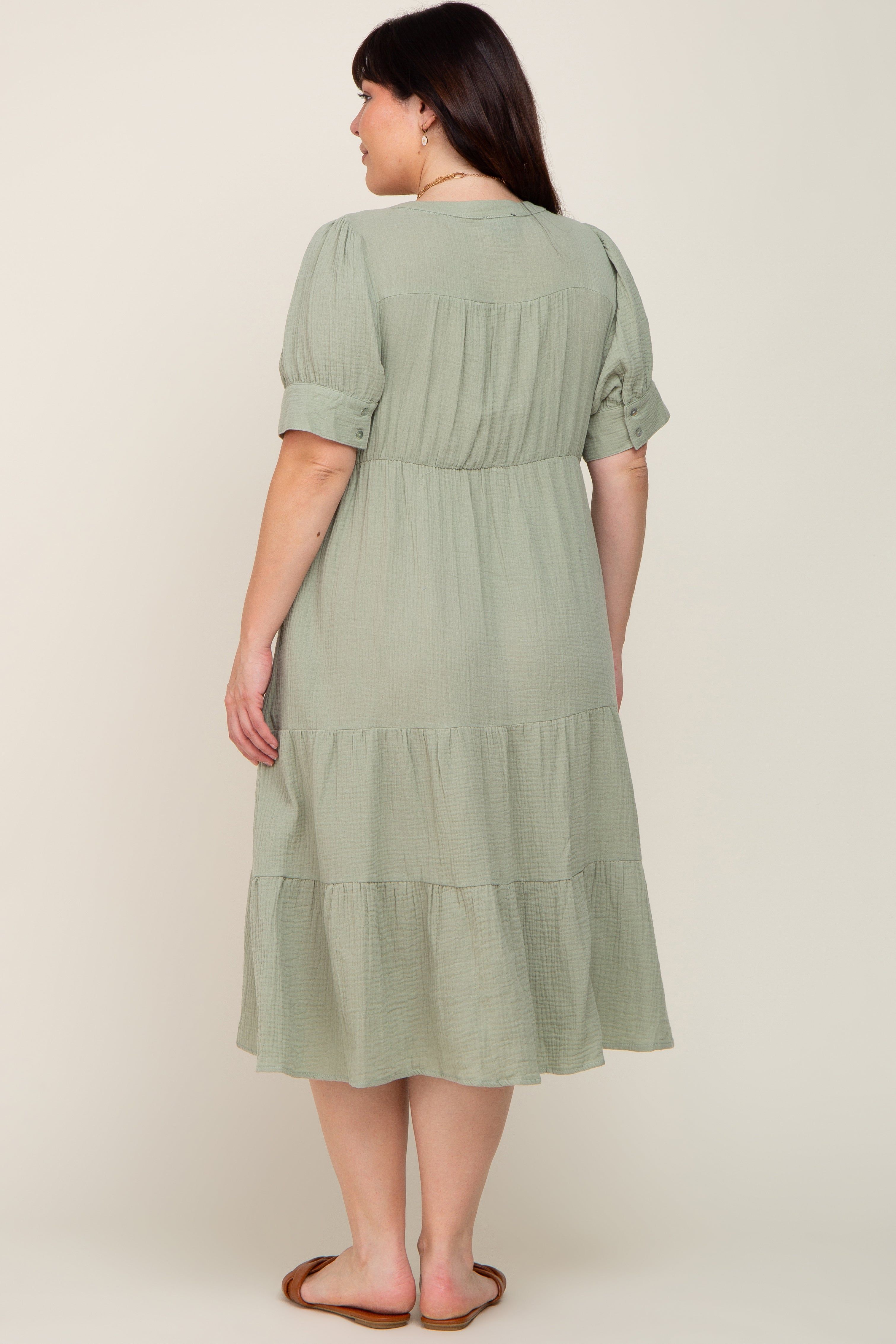 Mint Button Down Short Sleeve Plus Dress sold by Pinkblush product image thumbnail 3