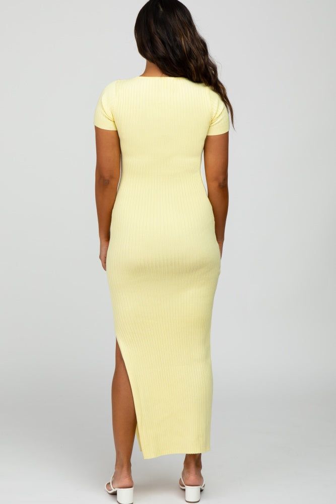 Yellow Ribbed Fitted Side Slit Midi Dress sold by Pinkblush product image thumbnail 4
