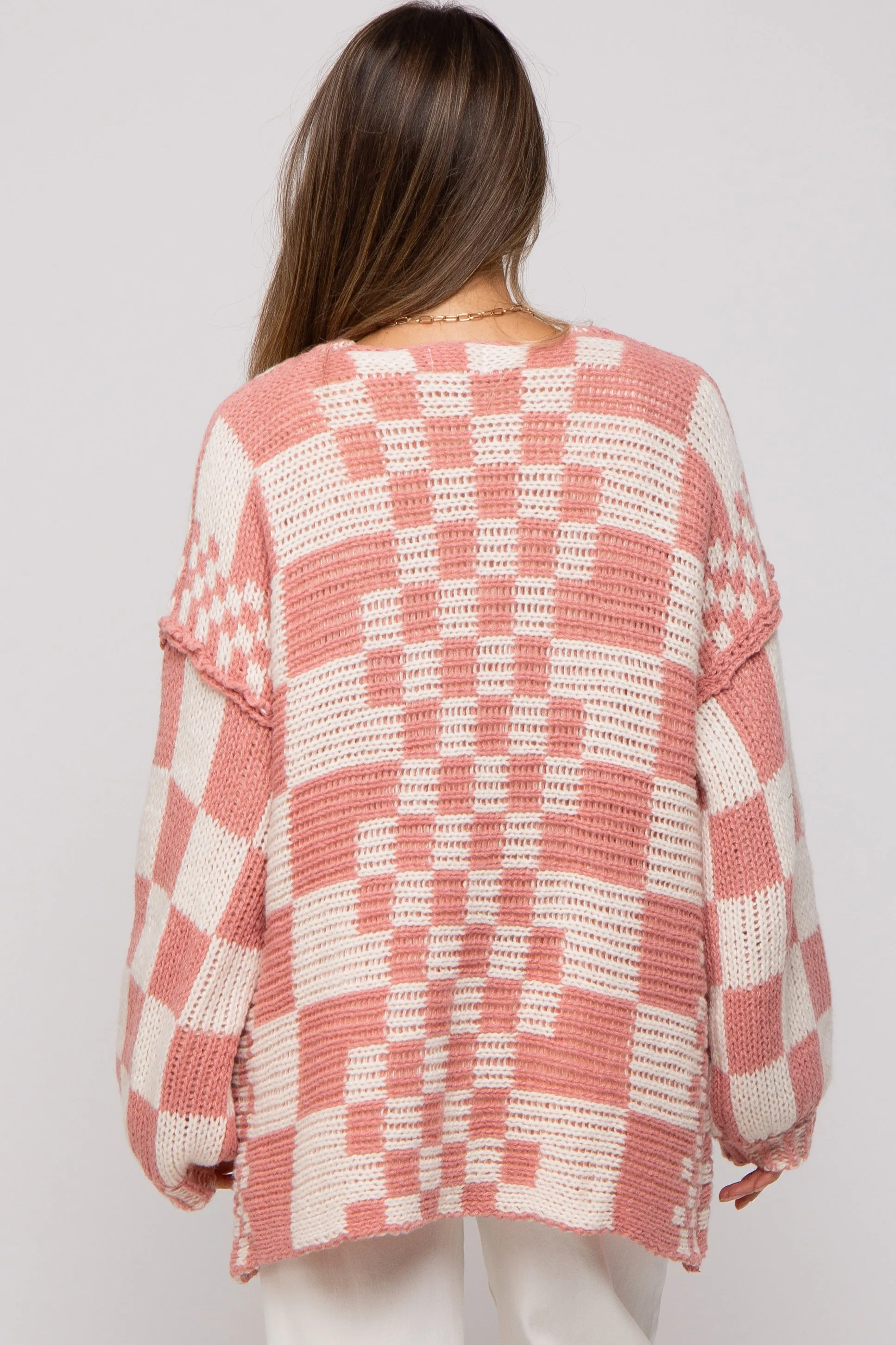 Mauve Checkered Oversized Chunky Knit Maternity Cardigan sold by Pinkblush product image thumbnail 4