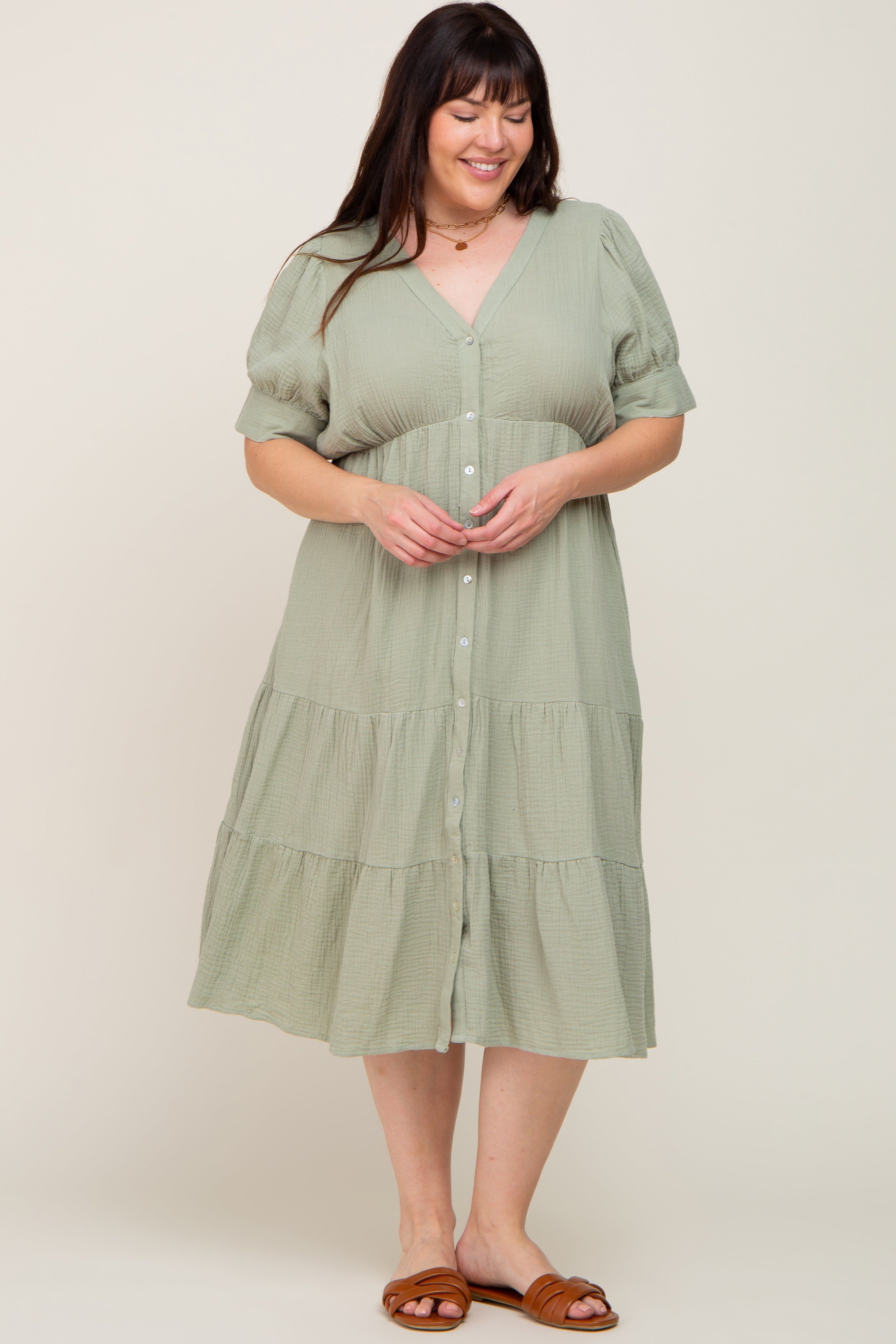 Mint Button Down Short Sleeve Plus Dress sold by Pinkblush product image thumbnail 4