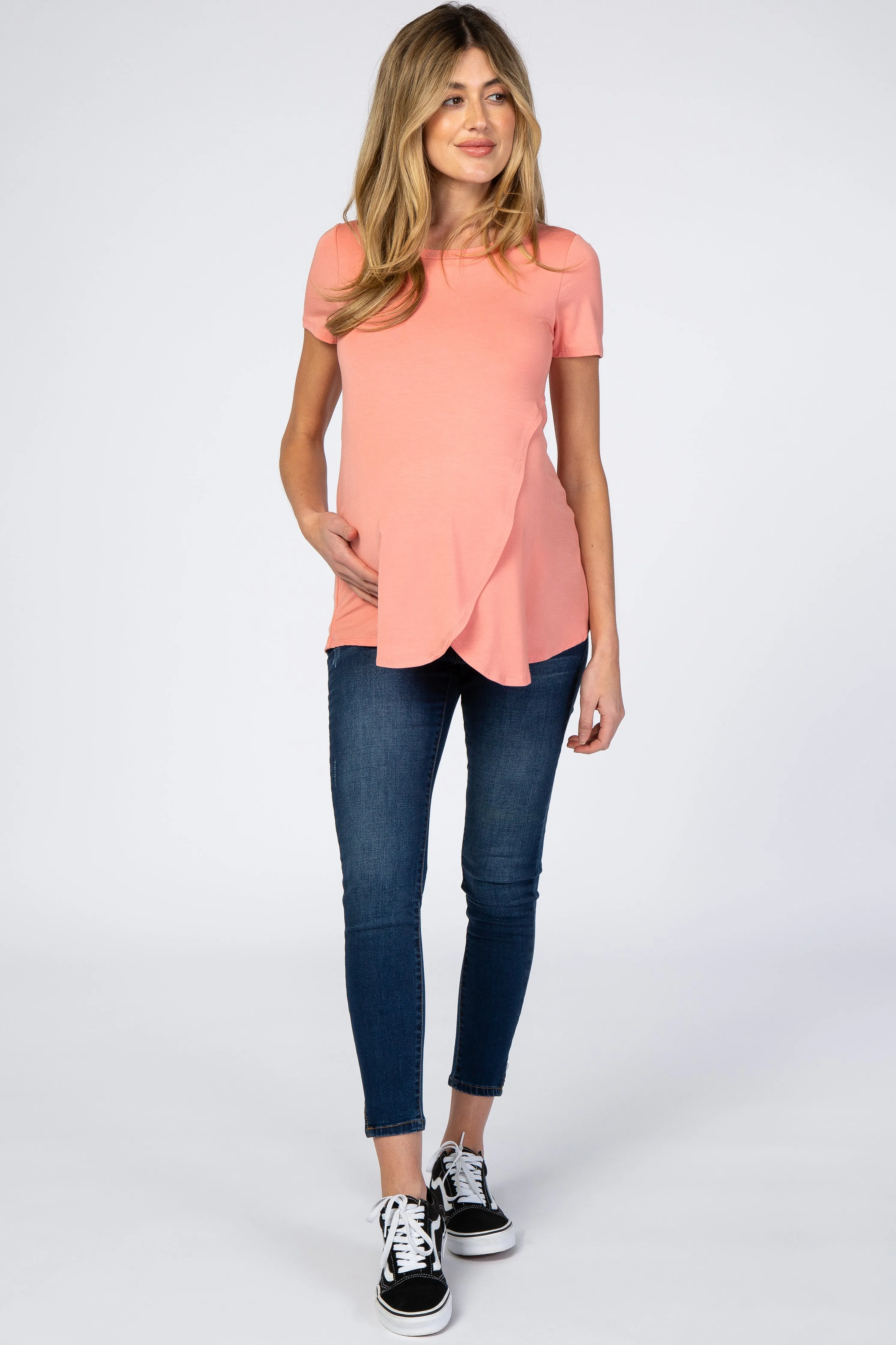 Peach Layered Wrap Front Maternity Nursing Top sold by Pinkblush product image thumbnail 5