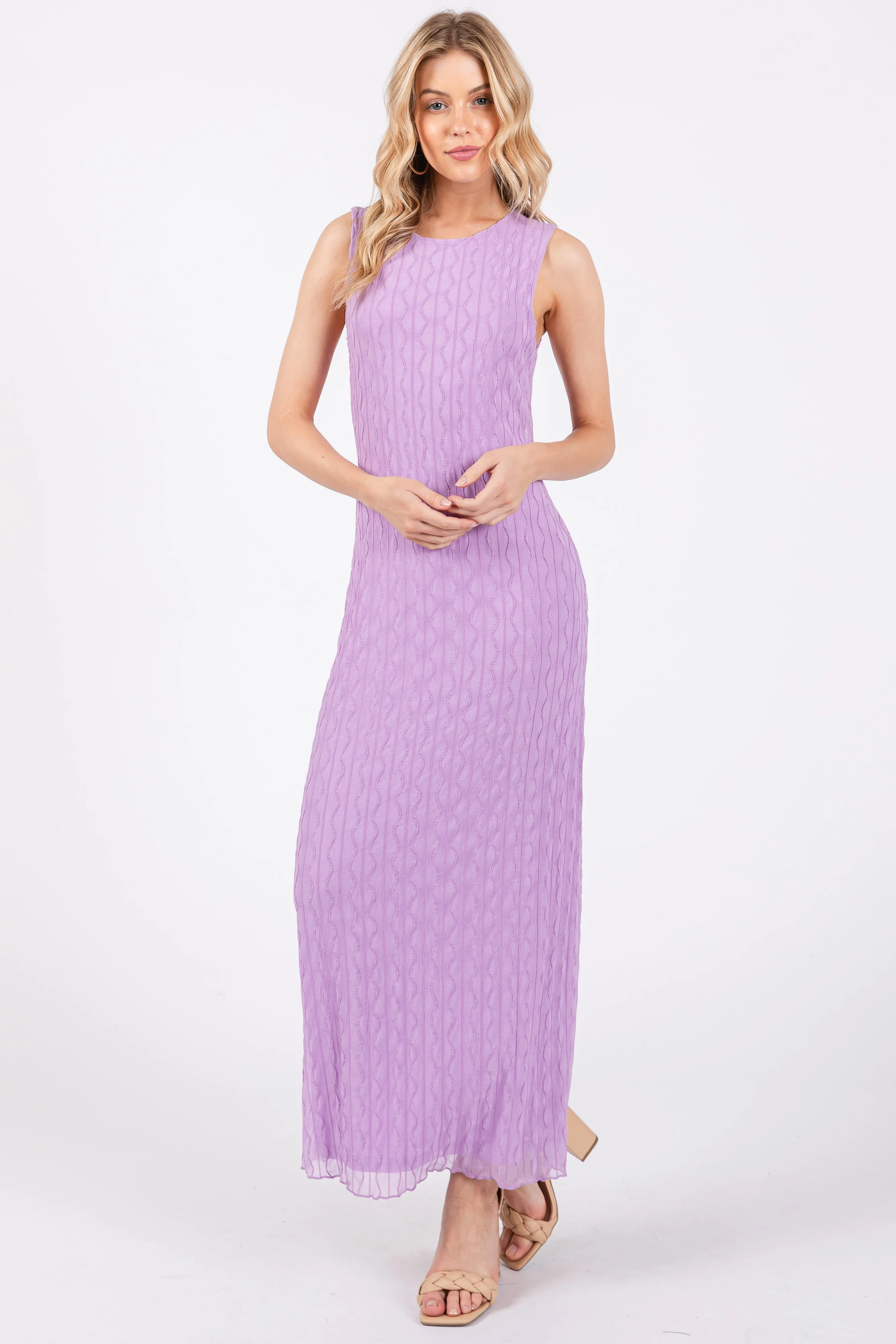 Lavender Mesh Overlay Maternity Midi Dress sold by Pinkblush product image thumbnail 5