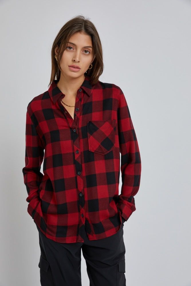 Red Checkered Maternity Long Sleeve Button Down Top sold by Pinkblush product image thumbnail 6