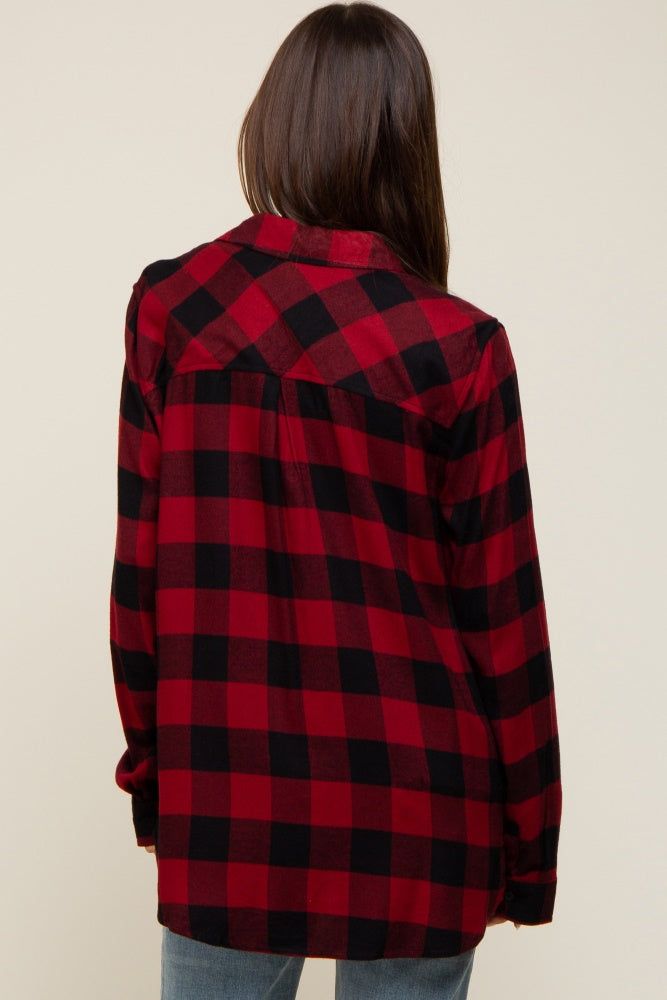 Red Checkered Maternity Long Sleeve Button Down Top sold by Pinkblush product image thumbnail 3