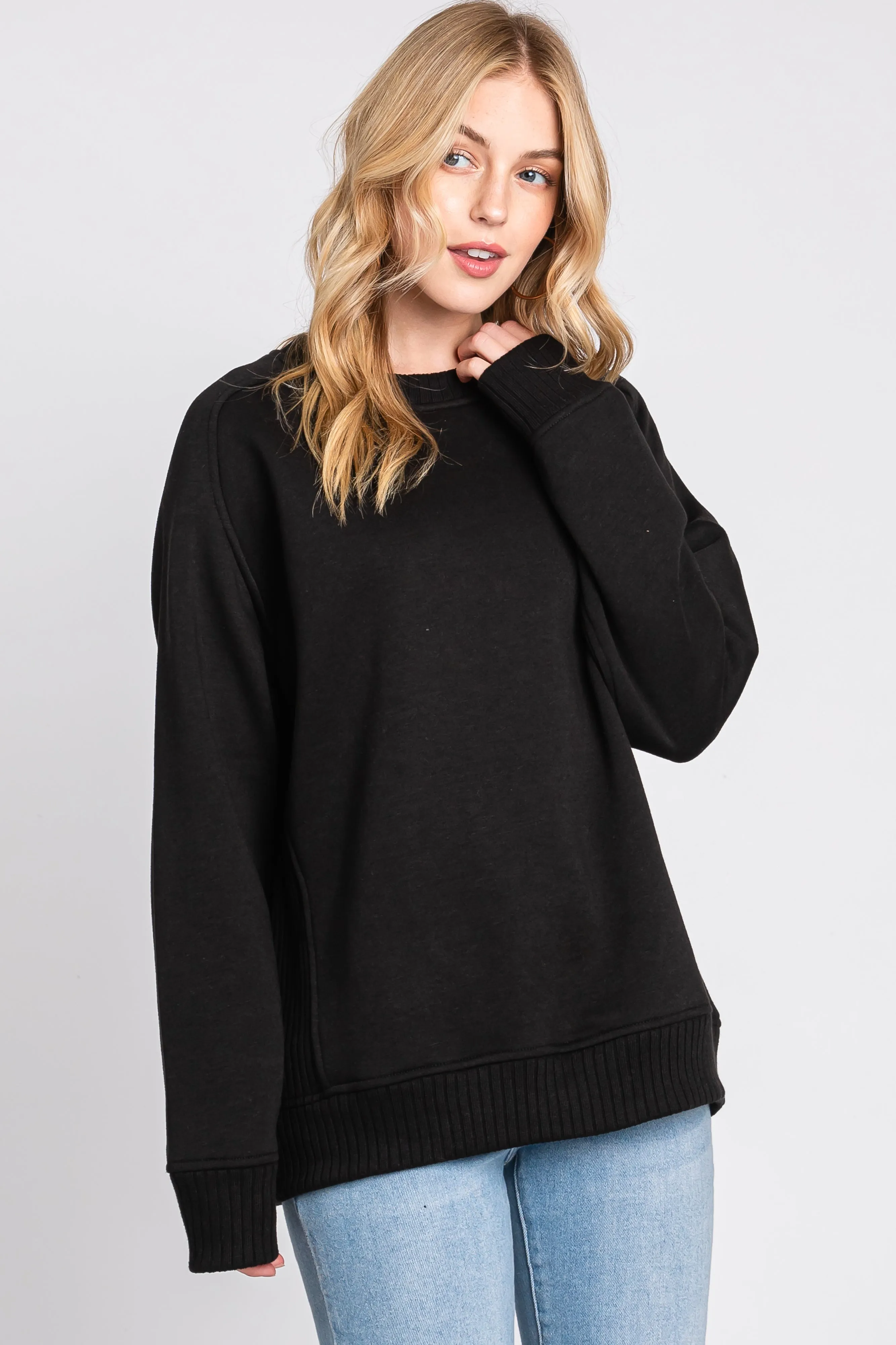Black Pullover Terry Crewneck sold by Pinkblush