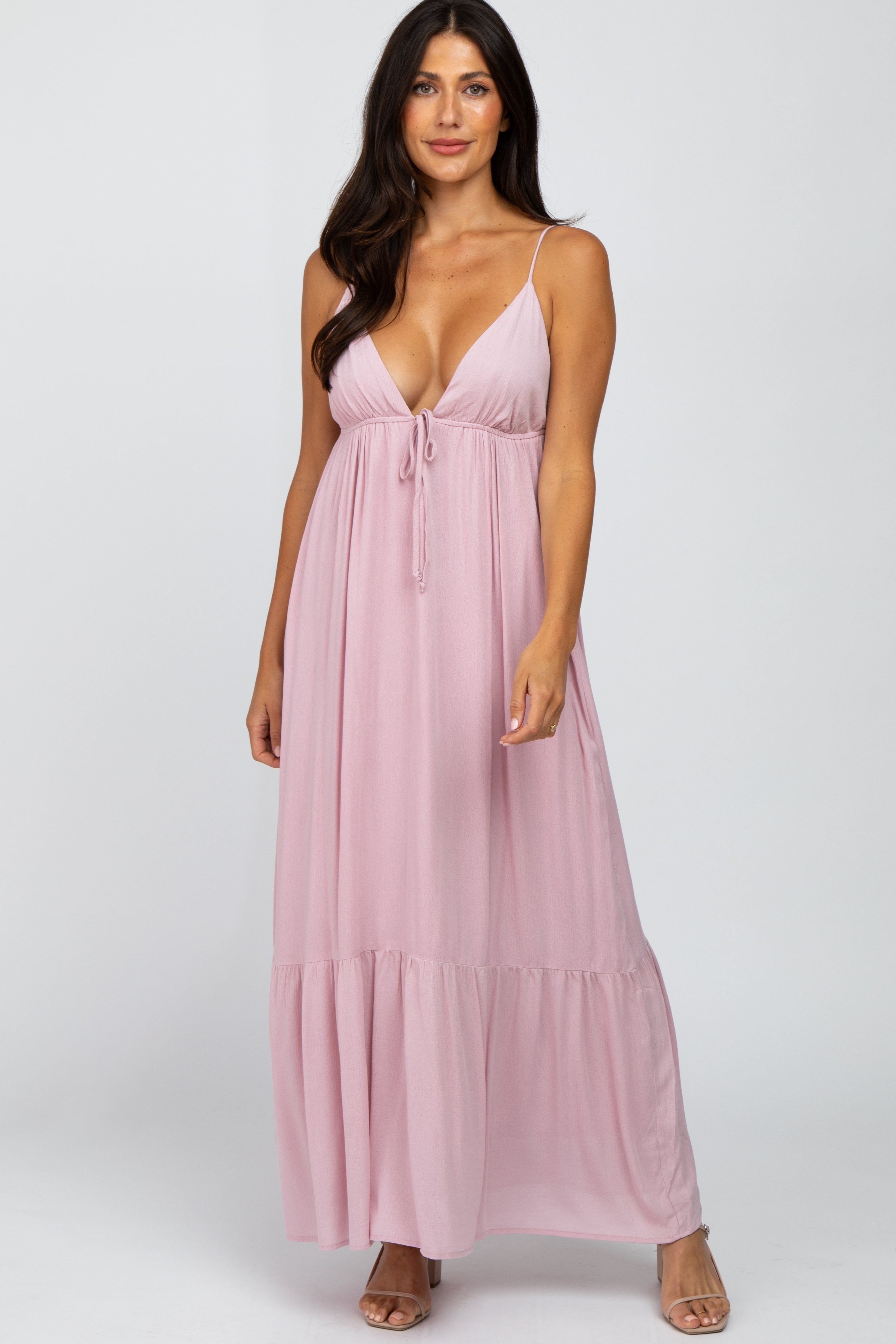 Light Pink Deep V-Neckline Maternity Maxi Dress sold by Pinkblush product image thumbnail 4