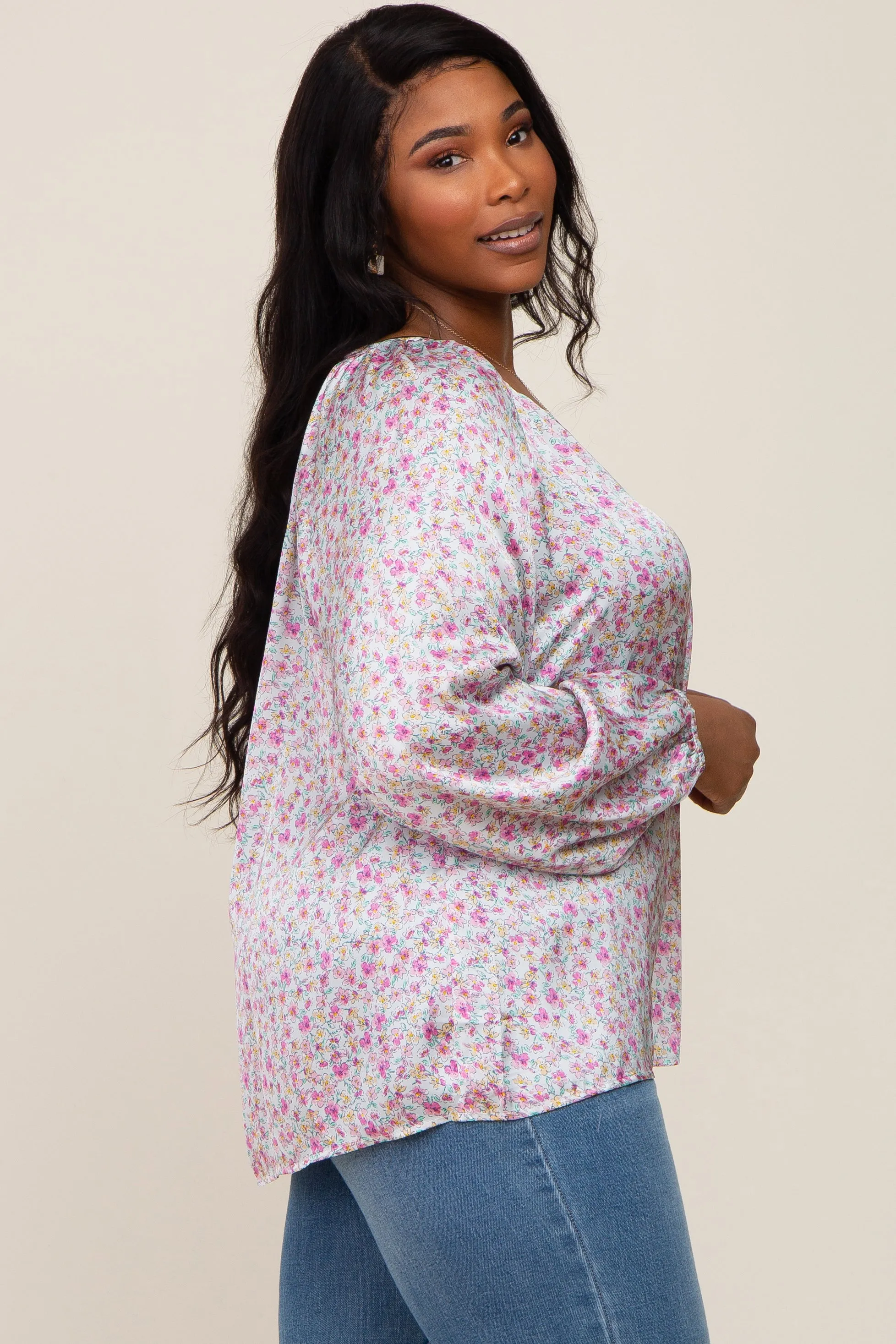 White Micro Floral Plus Blouse sold by Pinkblush product image thumbnail 2