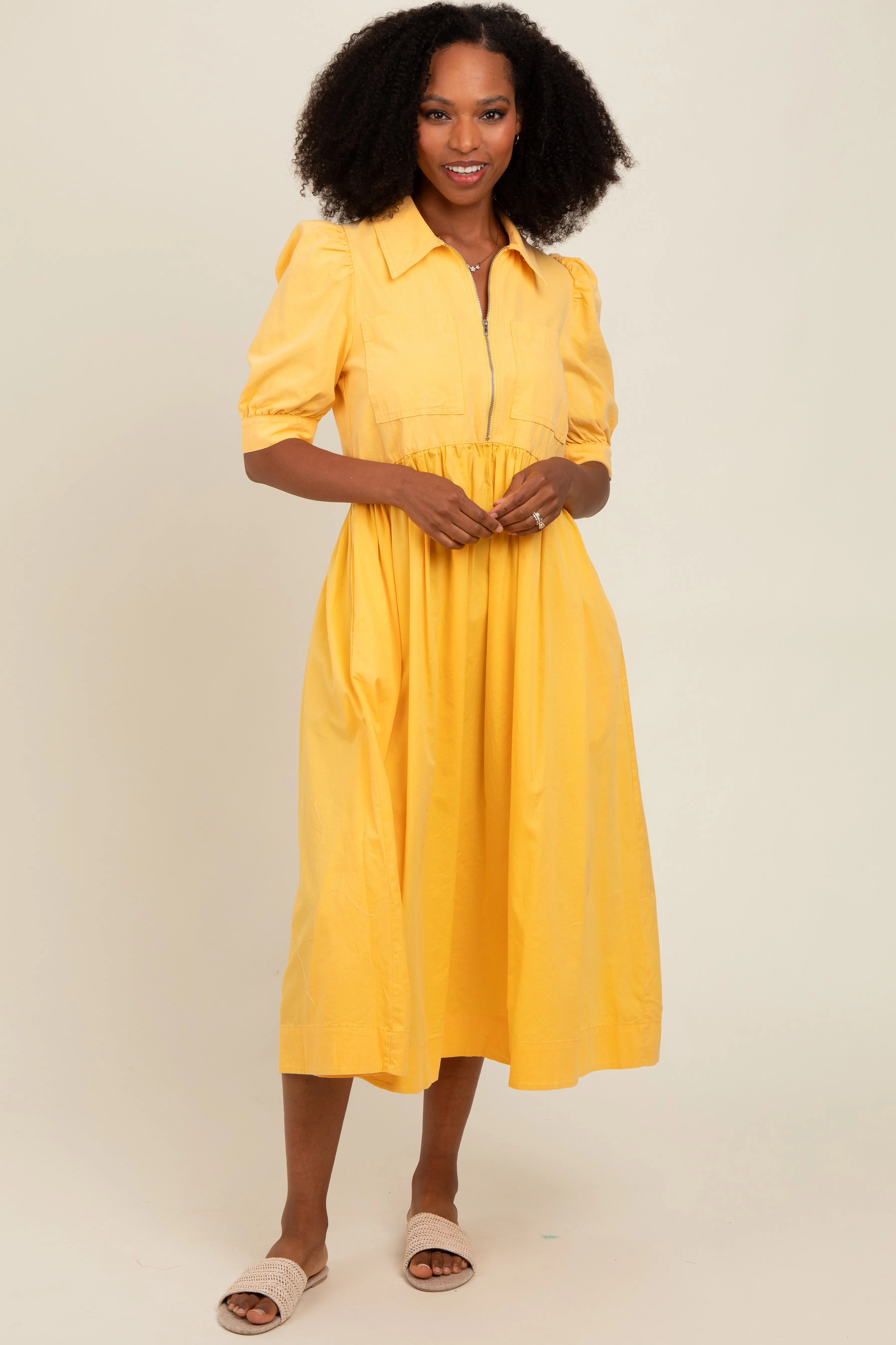 Yellow Half Zip Midi Dress sold by Pinkblush product image thumbnail 2