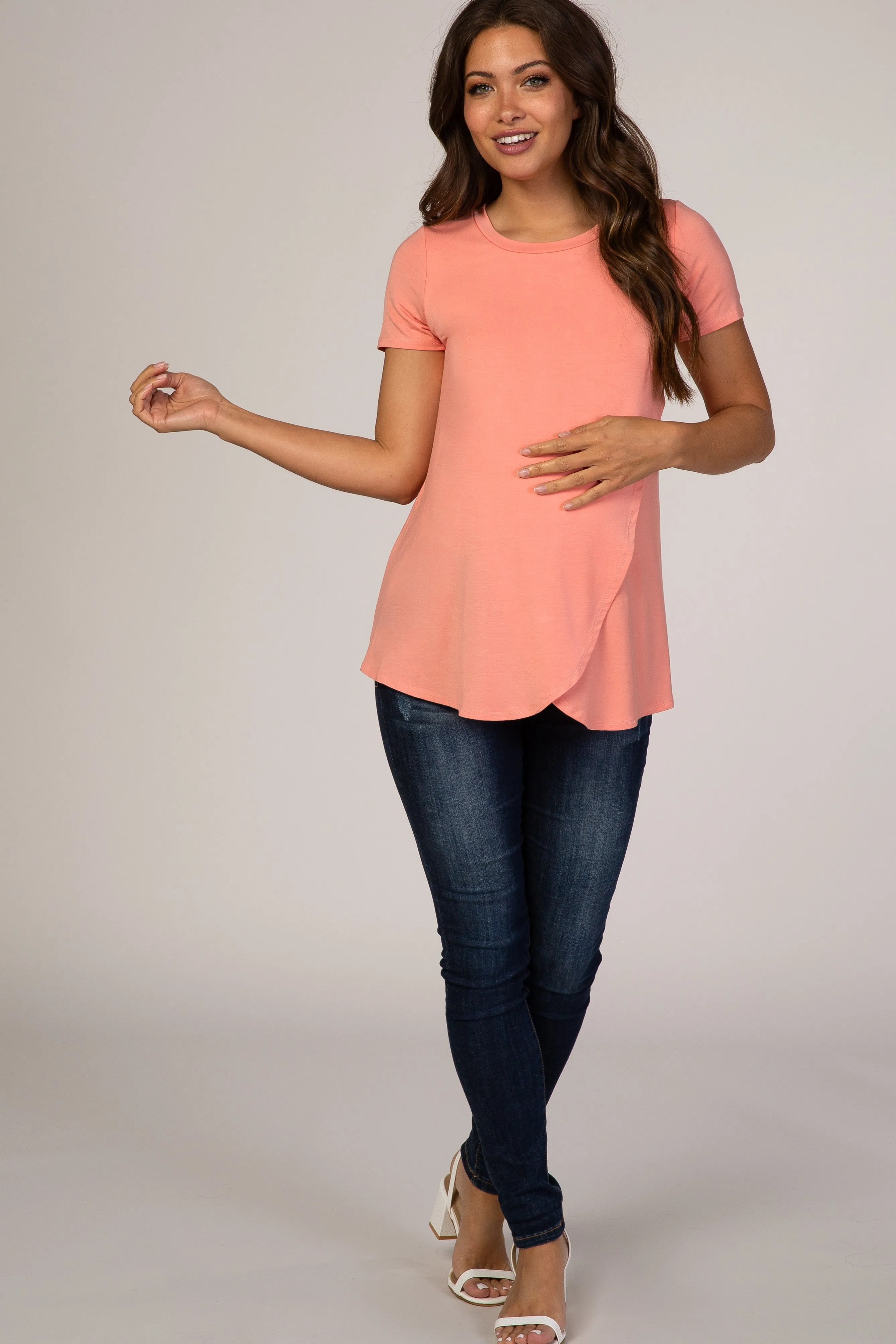 Coral Layered Wrap Front Maternity Nursing Top sold by Pinkblush product image thumbnail 4