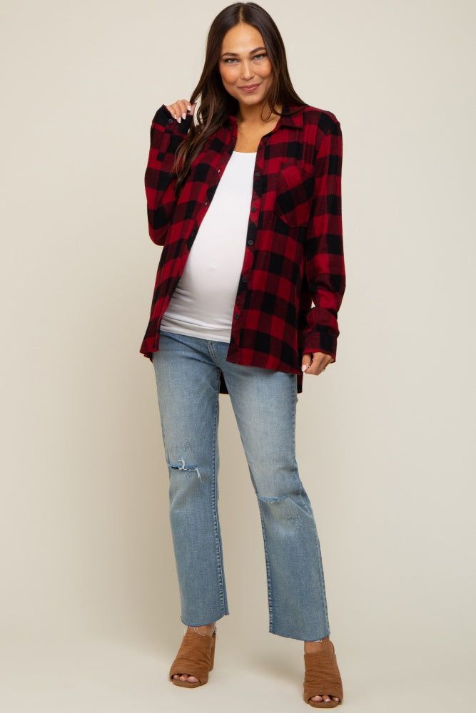 Red Checkered Maternity Long Sleeve Button Down Top sold by Pinkblush product image thumbnail 4