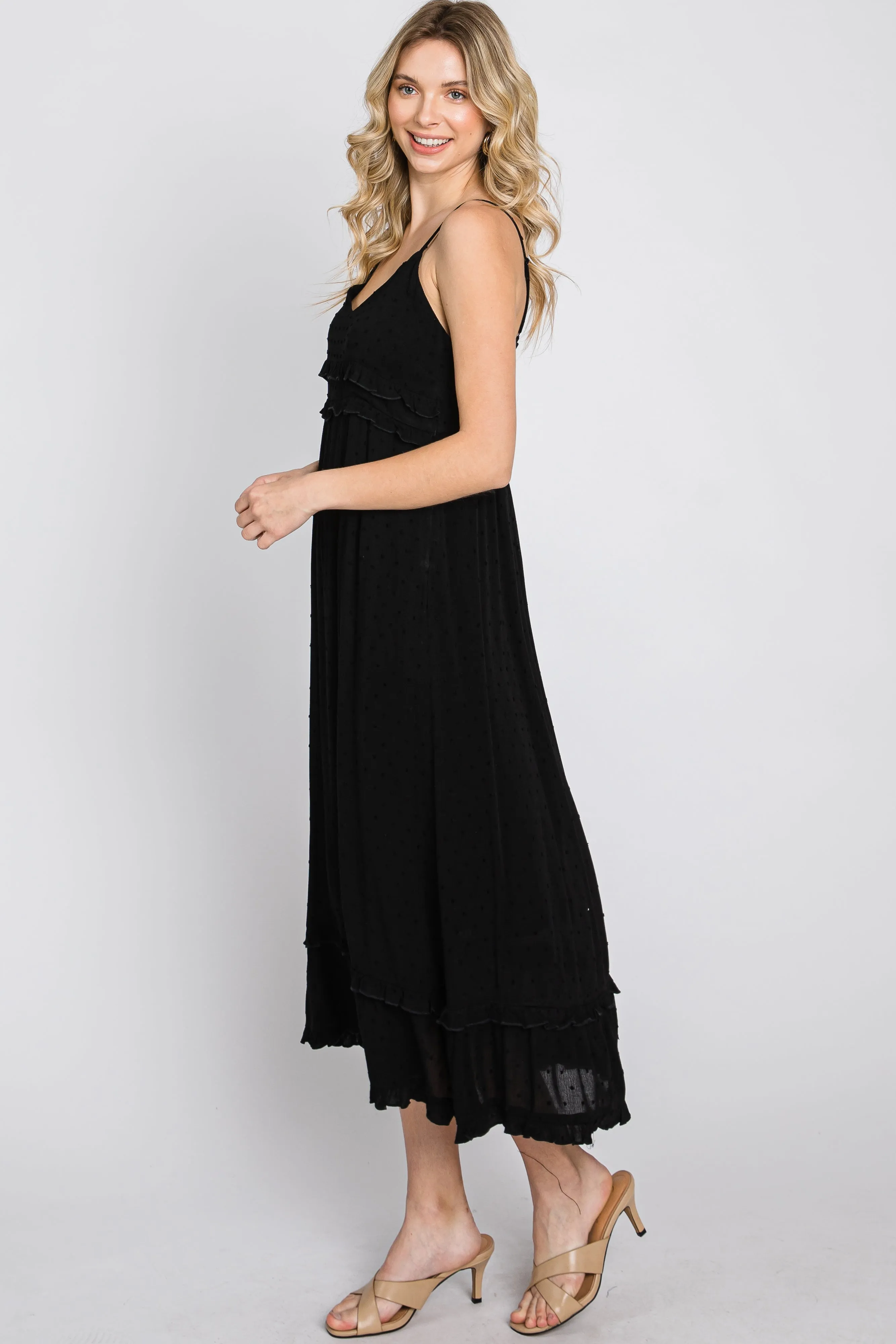 Black Swiss Dot Ruffle Accent Maxi Dress sold by Pinkblush product image thumbnail 5