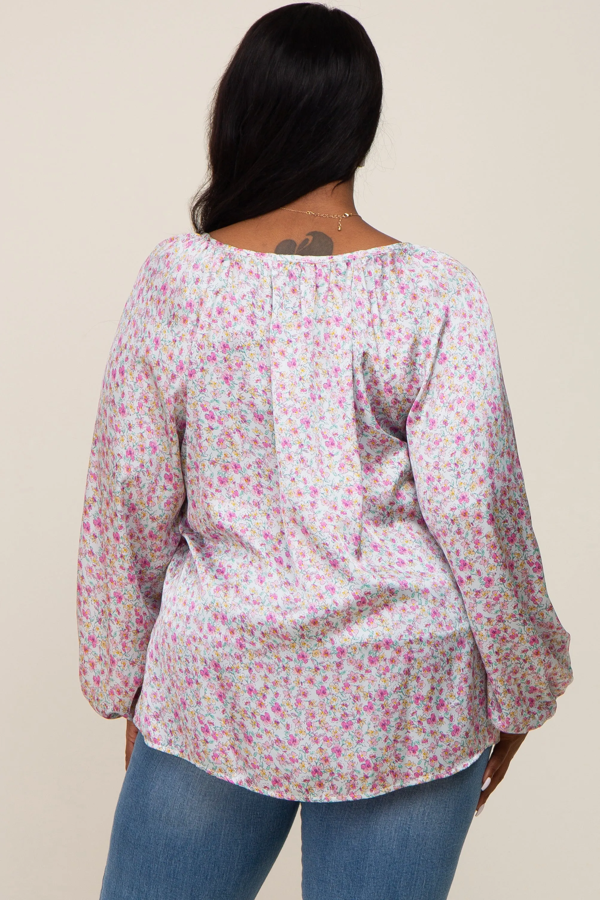 White Micro Floral Plus Blouse sold by Pinkblush product image thumbnail 3