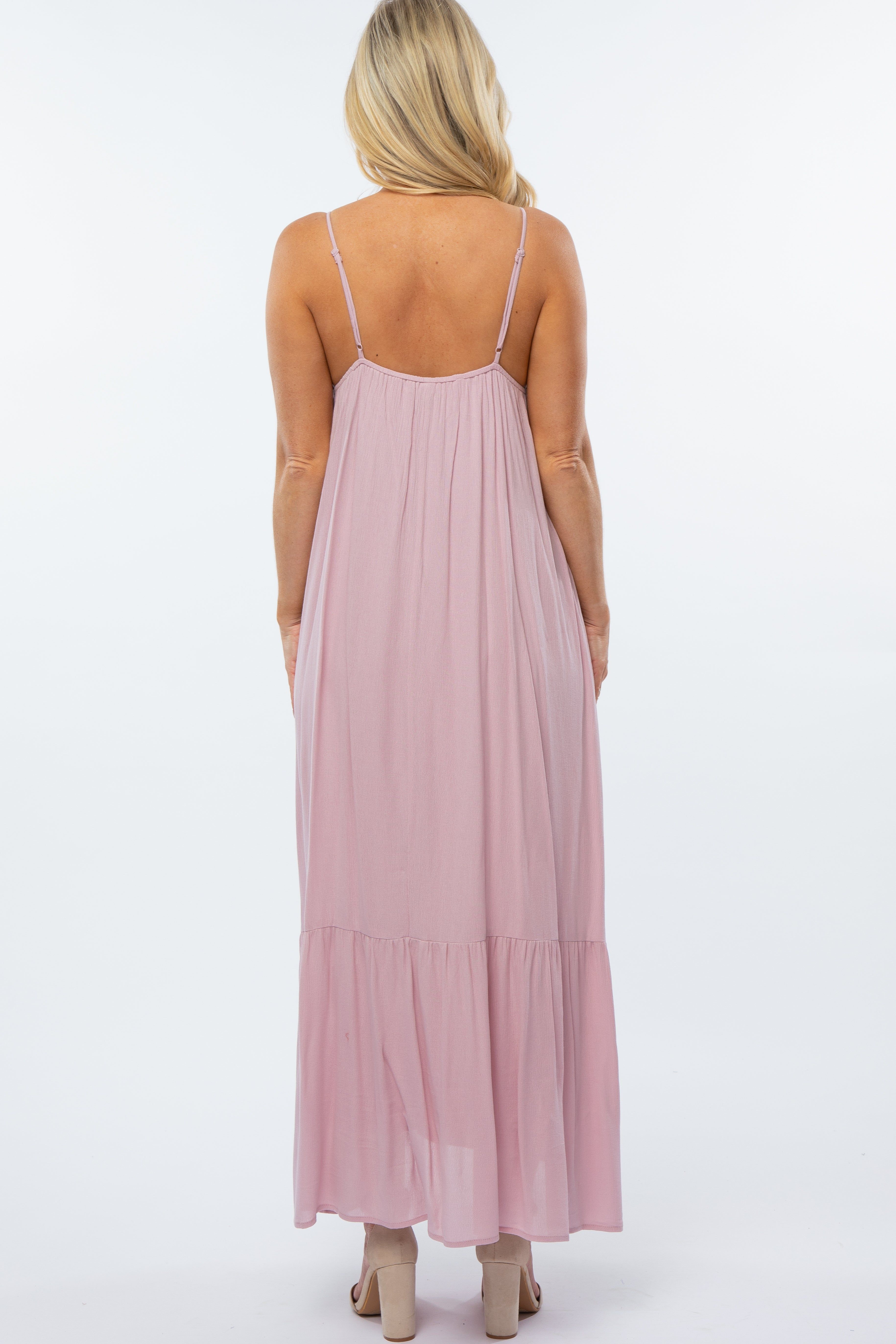 Light Pink Deep V-Neckline Maternity Maxi Dress sold by Pinkblush product image thumbnail 3