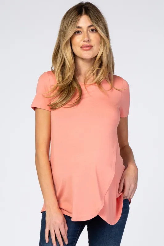 Peach Layered Wrap Front Maternity Nursing Top sold by Pinkblush