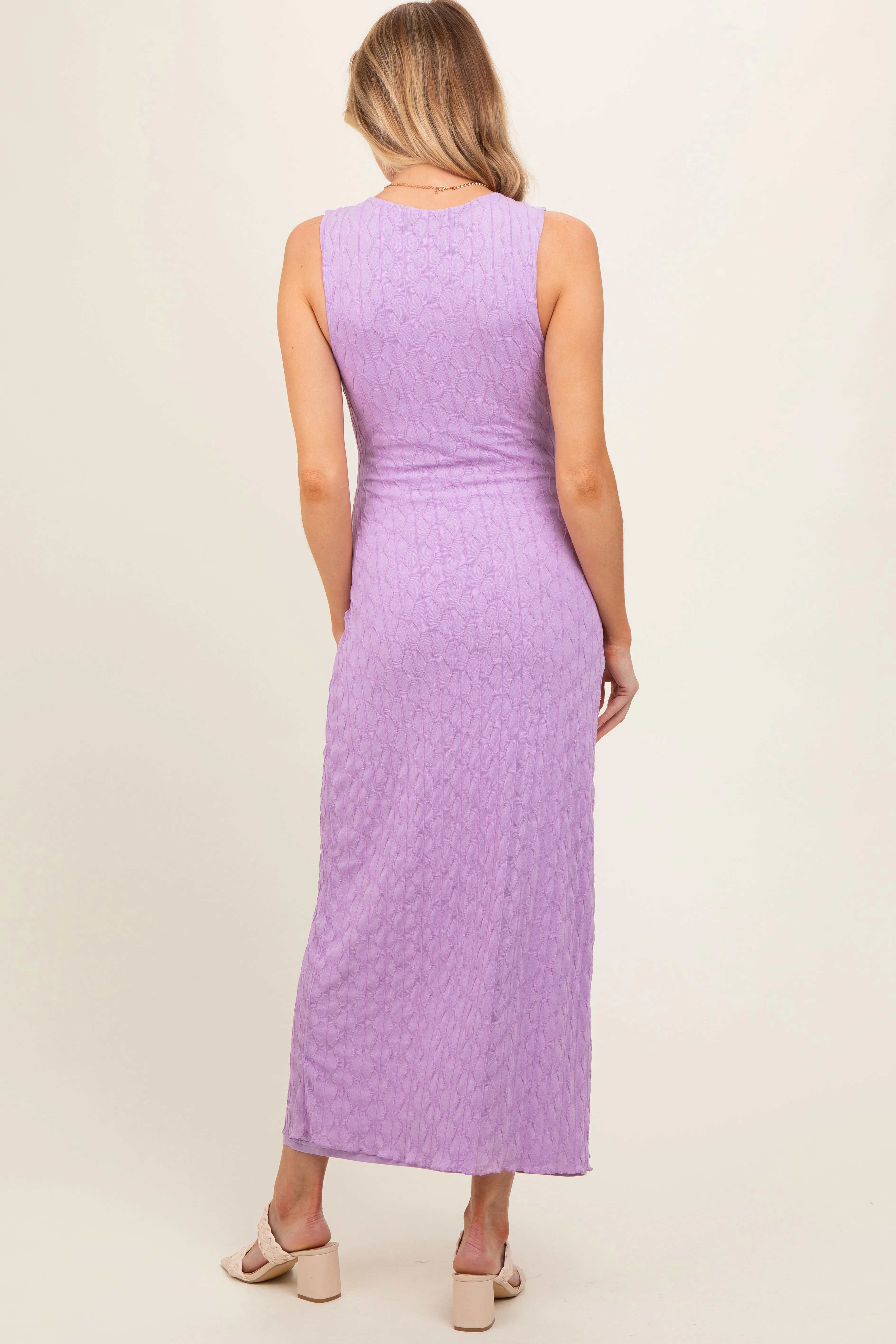 Lavender Mesh Overlay Maternity Midi Dress sold by Pinkblush product image thumbnail 4