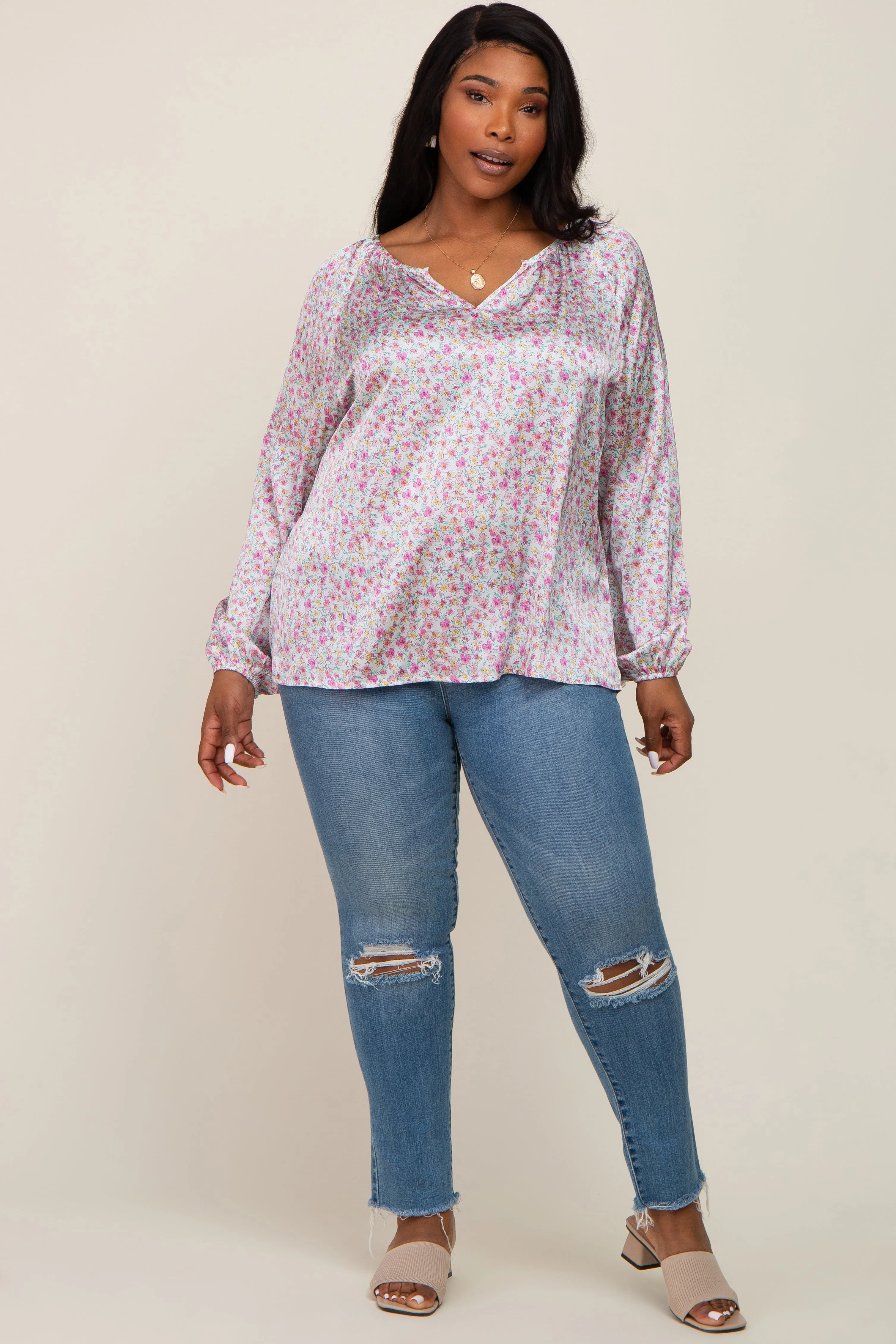 White Micro Floral Plus Blouse sold by Pinkblush product image thumbnail 4